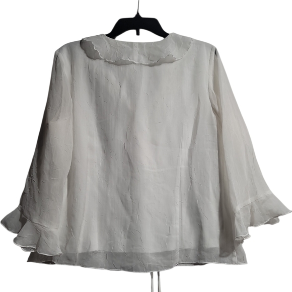 Dressbarn blouse fairy white krinkle bell ruffle sleeves lined flowy crop Y2K - Picture 2 of 5
